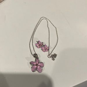 Earring and necklace pink and purple flower set